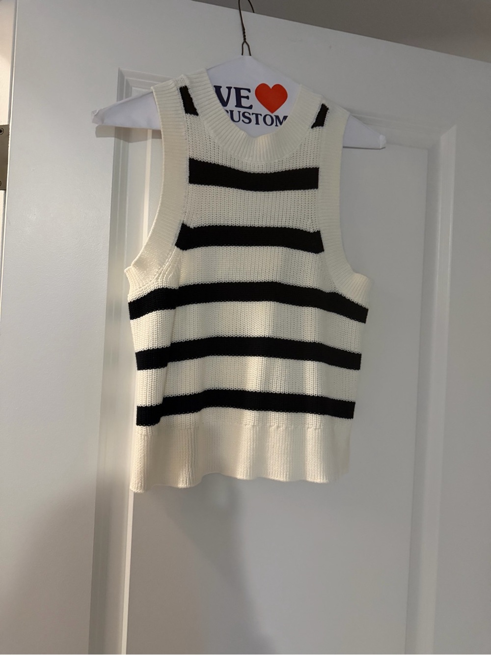 Sleeveless Striped Knit Tank Top - Cream & Black